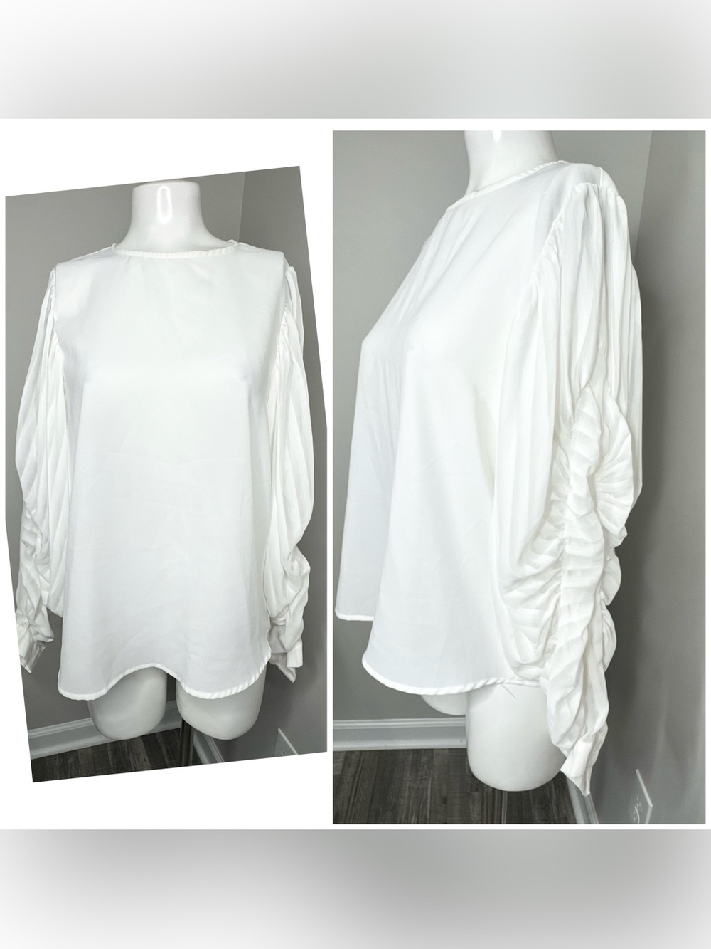 Jealous Tomato White Ruched puffy Sleeve Blouse- M